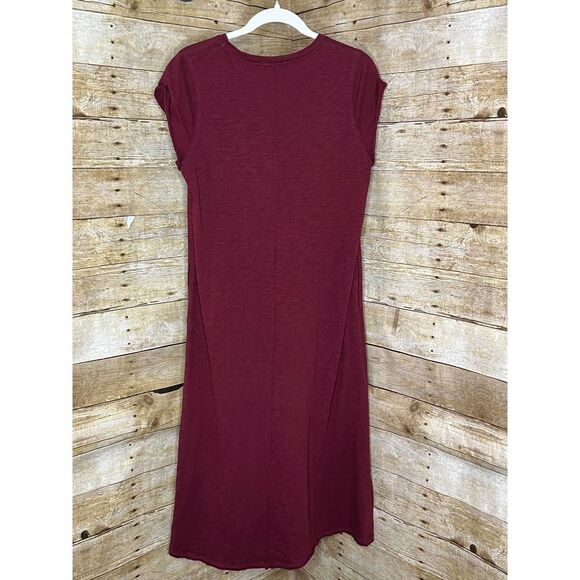 UMGEE RAW HEM V NECK CASUAL BOHO BOUTIQUE MINIMALIST COTTON MIDI T-SHIRT DRESS - Picture 2 of 4